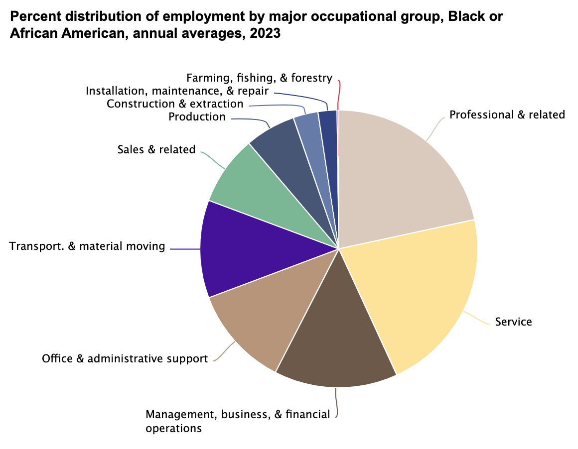 Percent distribution of employment by major occupational group, Black or African American, annual averages, 2023